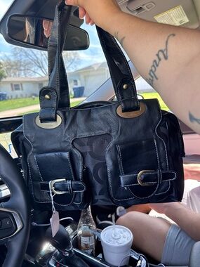 Coach Black Signature Canvas and Leather Messenger Tote